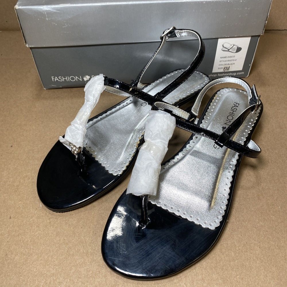 Vintage‎ NOS Fashion Bug Disco Black Dress Sandals Ladies Women's 6 M